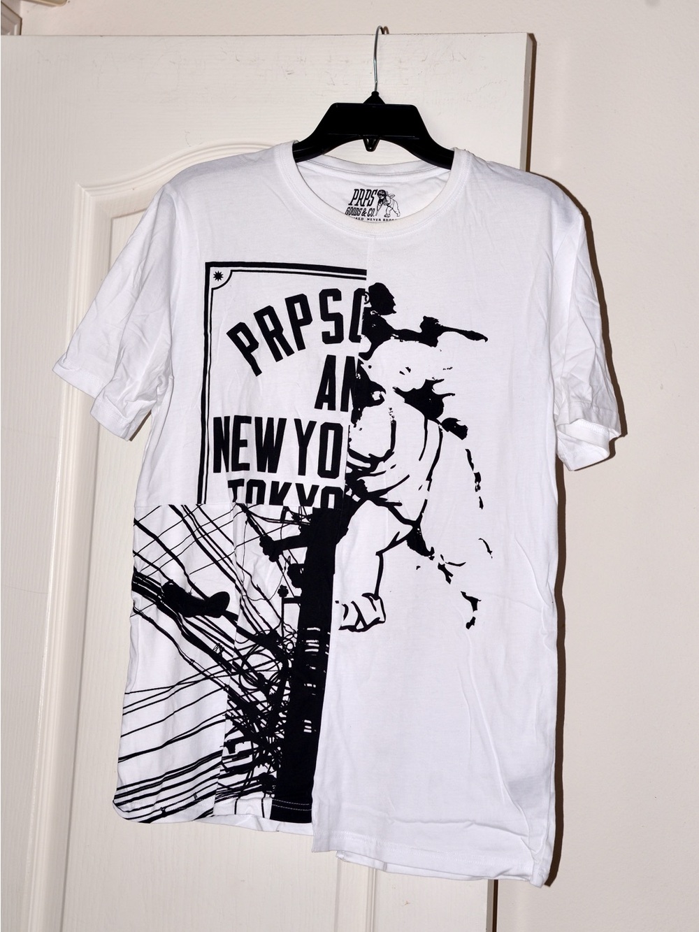 PRPS White Short Sleeve Graphic Crew Neck Tee with Black Print
